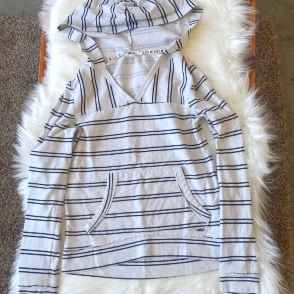 Roxy White and Black Striped Pullover Hoodie